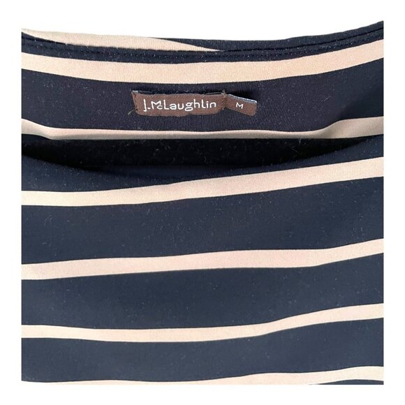 J. McLaughlin Size M Black Tan Nicola 3/4 Sleeves Striped Layered Dress - Picture 3 of 11